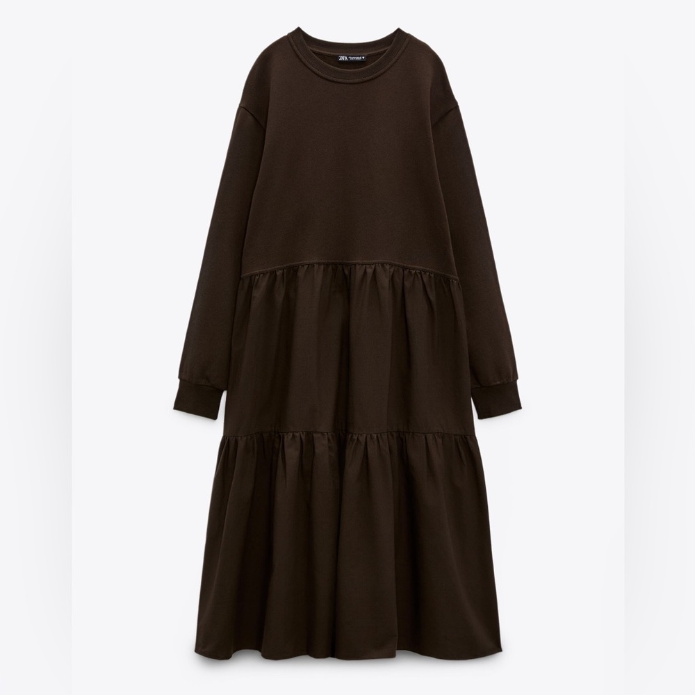 Zara plush combination dark brown dress